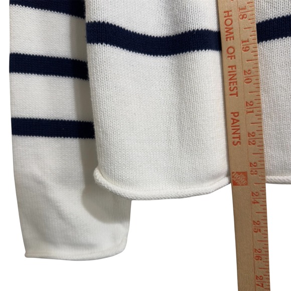 ANA A New Approach Women's Striped Lace Up Navy Collared Pullover Sweater Size M - Picture 4 of 7